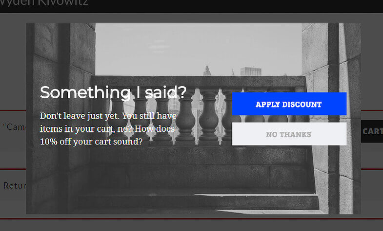 Example of utilizing exit-intent popups to improve site bounce rate